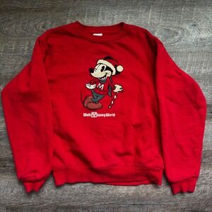 Disney Walt Disney World Mickey Mouse Christmas Sweatshirt Small Red Graphic